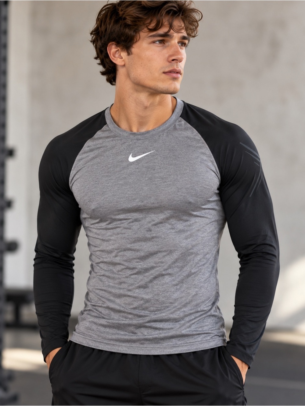 Nike Shirt Pro Shirt Mens Small Fitted Compression Long Sleeve Gray